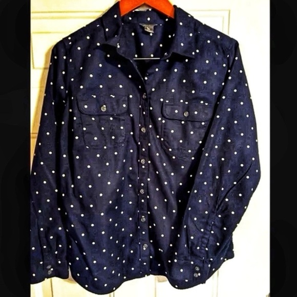 Eddie Bauer Tops - Eddie Bauer Plus Size Polka Dots Shirt Navy Blue Ling Sleeves Size 2XL